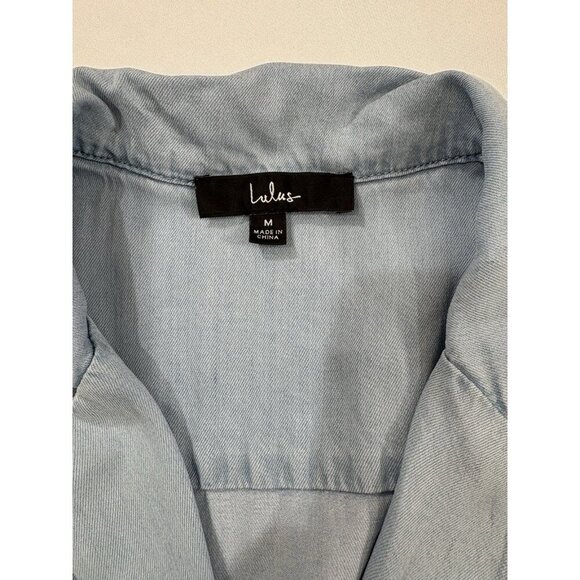Lulu’s Blue Chambray Collared Midi Dress With Pockets Size M - Picture 8 of 8